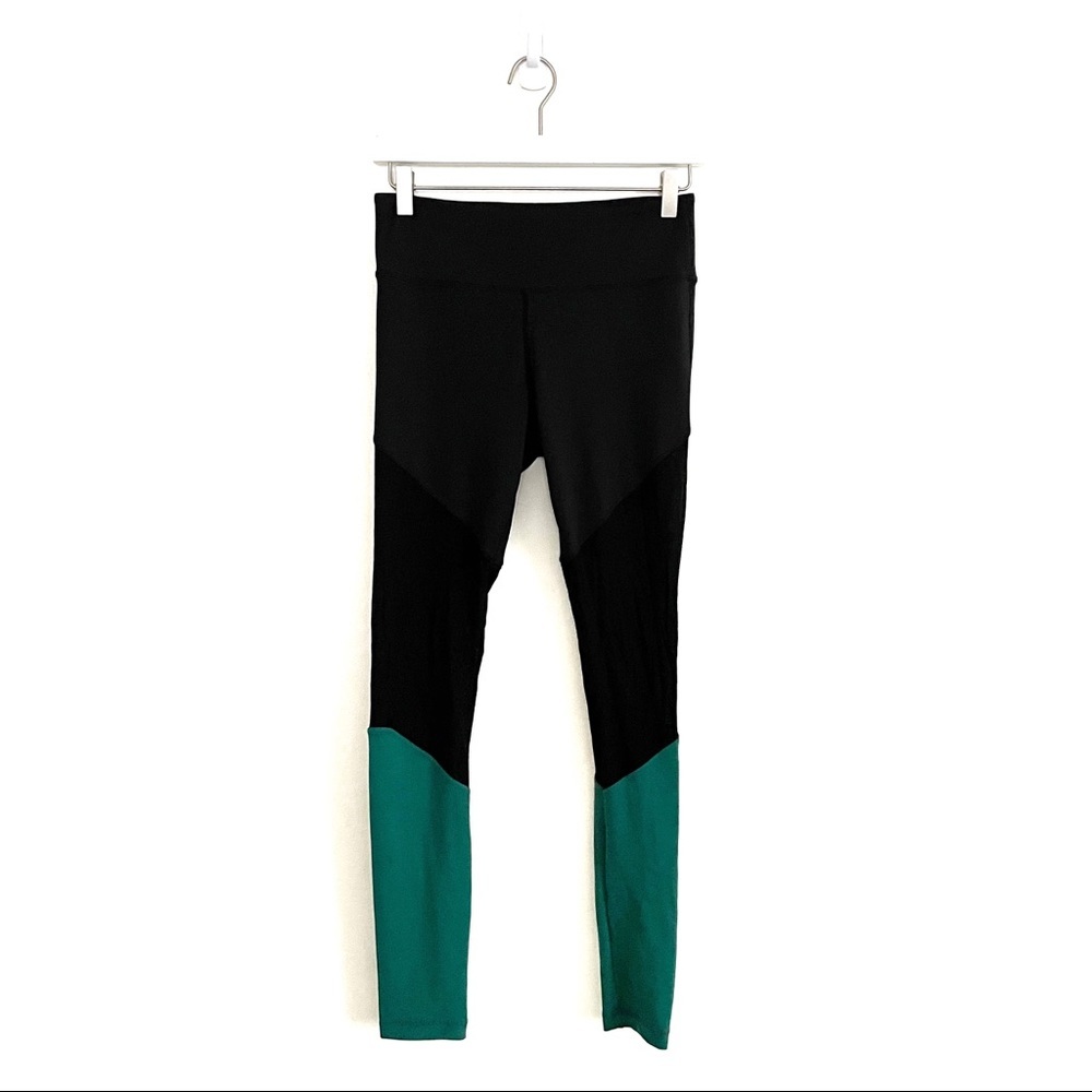 Feed Me Fight Me FMFM Black Green Mesh Color Block Leggings Size Small CrossFit - Picture 2 of 8